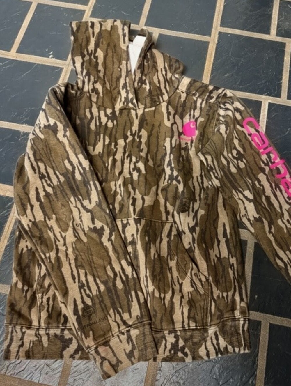 Carhartt Kids Camo Hoodie with Hot Pink Logo Accents